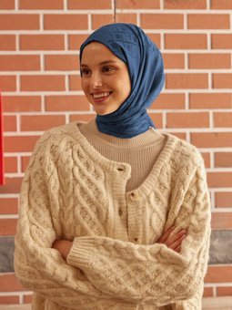 Porto Jakarlı Mavi Şal