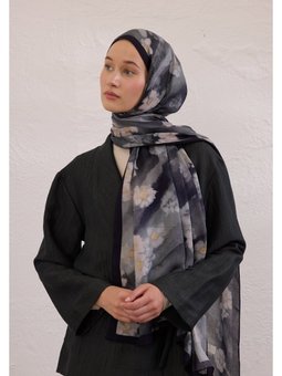 Soft Daısy Desen Rami Lacivert Şal