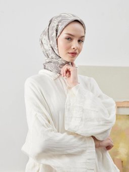 Vıolet Desen Pamuk İpek Füme Eşarp