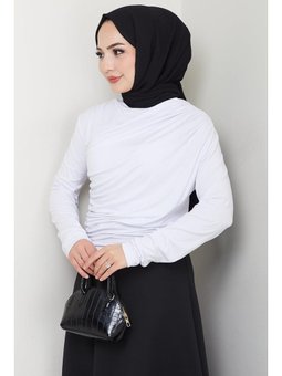 Balıkçı Yaka Büzgü Detaylı Body Beyaz