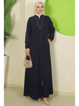 Biye Detaylı Lacivert Ferace