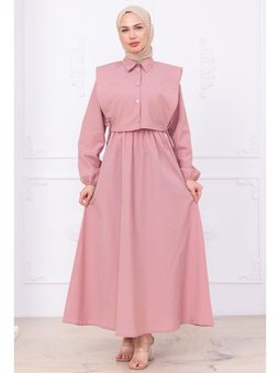 Bolerolu Beli Lastikli Pembe Elbise