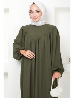 Büzgülü Robalı Haki Elbise