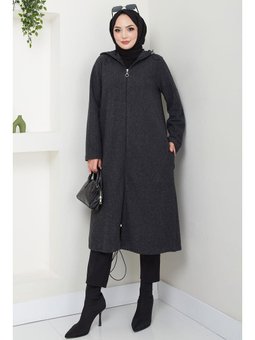 Fermuarlı Kapüşonlu Antrasit Kap