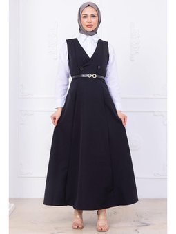 Kemerli Düğmeli Jile Siyah