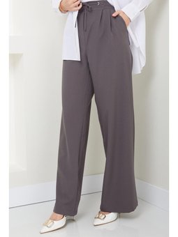 Kuşgözü Detaylı Bağcıklı Füme Pantolon