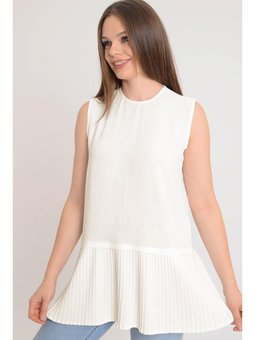 Piliseli Penye İçlik Sıfır Kol Kırık Beyaz