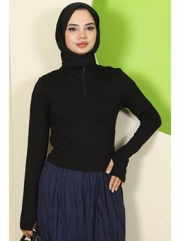 Yarım Fermuarlı Body Siyah