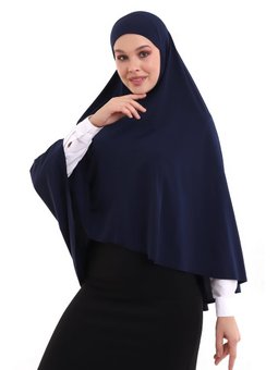 Malezya Model Pratik Çarşaf Üstü Kolsuz Penye Sufle Lacivert Eşarp