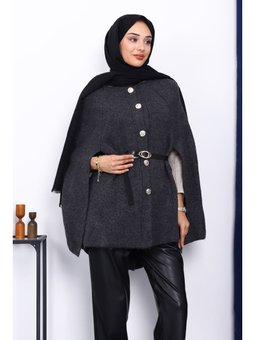 Antrasit Kemerli Şordonlu Triko Panço