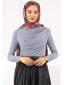 Gri Balıkçı Yaka Drapeli Sandy Bluz