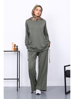 Haki Ön Detaylı Modal Tunik Pantolonlu Takım