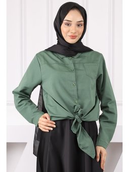 Haki Tek Cepli Ön Bağlamalı Gömlek