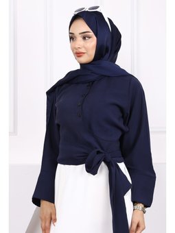 Lacivert Bel Bağlamalı Modal Gömlek