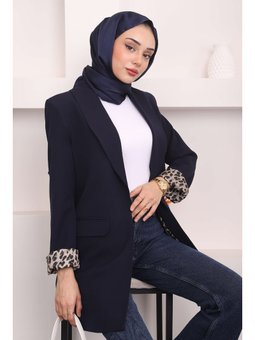 Lacivert Kruvaze Yaka Cepli Blazer Ceket