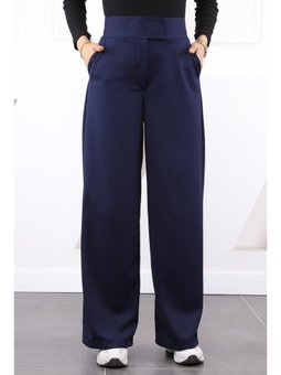 Lacivert Yüksek Bel Beli Cırt Cırtlı Palozzo Pantolon