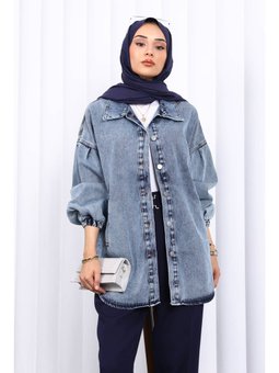 Mavi Kol Lastikli Cepli Kot Ceket