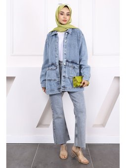 Mavi Taş İşlemeli Kot Ceket