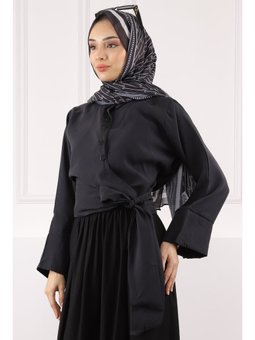 Siyah Bel Bağlamalı Modal Gömlek
