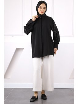 Siyah Kol Taşlı Gömlek