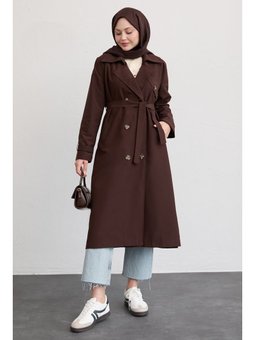 Çapraz Cep Detaylı Acı Kahve Trençkot