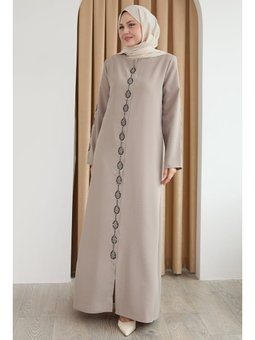 Damla Taş Desenli Bej Ferace