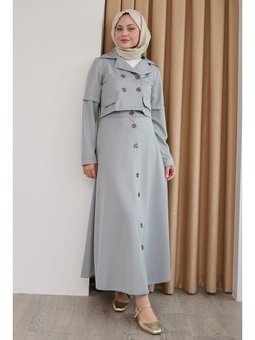Eteği Düğmeli Gri İkili Takım