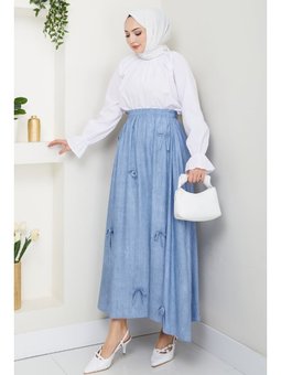 Fiyonk Detay Beli Lastikli Bebe Mavisi Etek