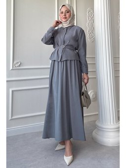 İnce Kemerli Etekli Gri Takım