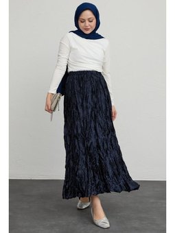 İncili Saten Kraş Lacivert Etek