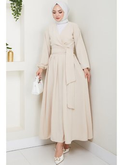 Kuşaklı Bolerolu Etekli Bej Takım