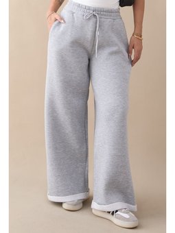 Şardonlu Bol Paça Gri Eşofman Altı