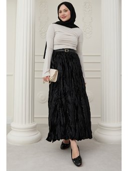 Saten Kraş Siyah Etek