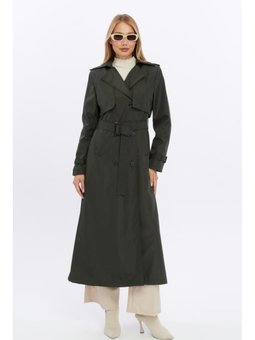 Çift Kapaklı Uzun Boy Haki Trençkot
