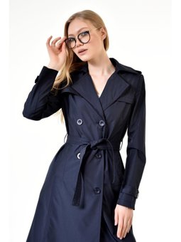 Orta Boy Astarlı Lacivert Trençkot