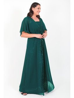 Büyük Beden Yeşili Uzun Abiye Elbise Zümrüt