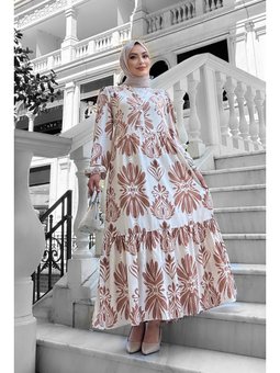 Bohem Desenli Viskon Kahverengi Elbise