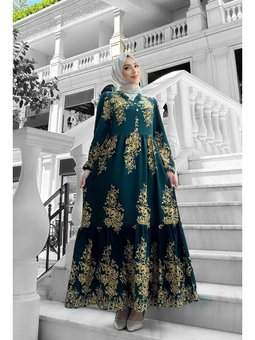 Sultan Desenli Viskon Yeşil Elbise