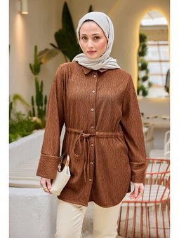 Beli Kemerli Damla Kahverengi Gömlek
