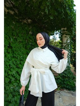 Omuz Bağlamalı Poplin Beyaz Gömlek