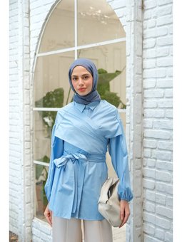 Omuz Bağlamalı Poplin Mavi Gömlek