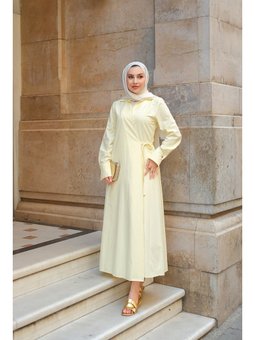 Poplin Yan Bağlamalı Sarı Elbise