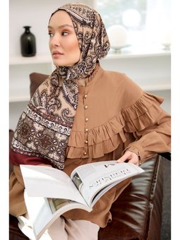 Robası Fırfırlı Cupra Tencel Kahverengi Gömlek