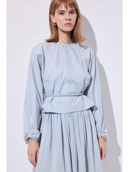 Bağlama Detaylı Kısa Mavi Bluz