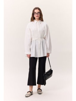 Büzgü Bağlama Detaylı Ekru Tunik
