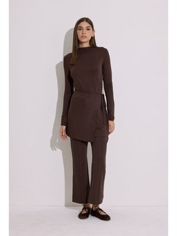 Dökümlü Bağlama Detaylı Kahverengi Bluz