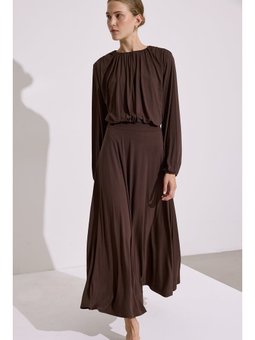 Dökümlü Kahverengi Etek