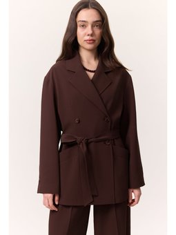 Dökümlü Kemerli Mürdüm Ceket