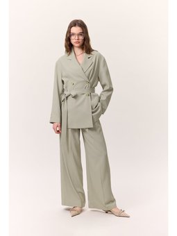 Dökümlü Kemerli Soft Yeşil Ceket