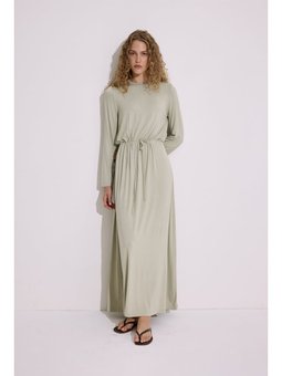 Dökümlü Uzun Kol Pastel Yeşil Elbise